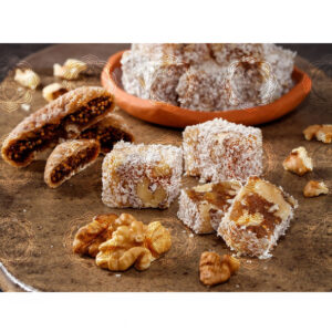 سافران حلوى الحلقوم التركية بجوز الهند والتين والجوز