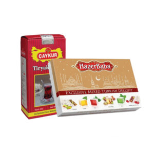 2 شاي تركي اسود من شايكور وصندوق حلوى الحلقوم من هازر بابا