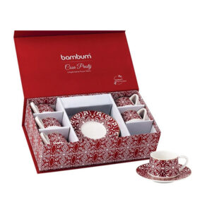 بامبيوم طقم فناجين قهوة بورسلين لون احمر 6 اشخاص